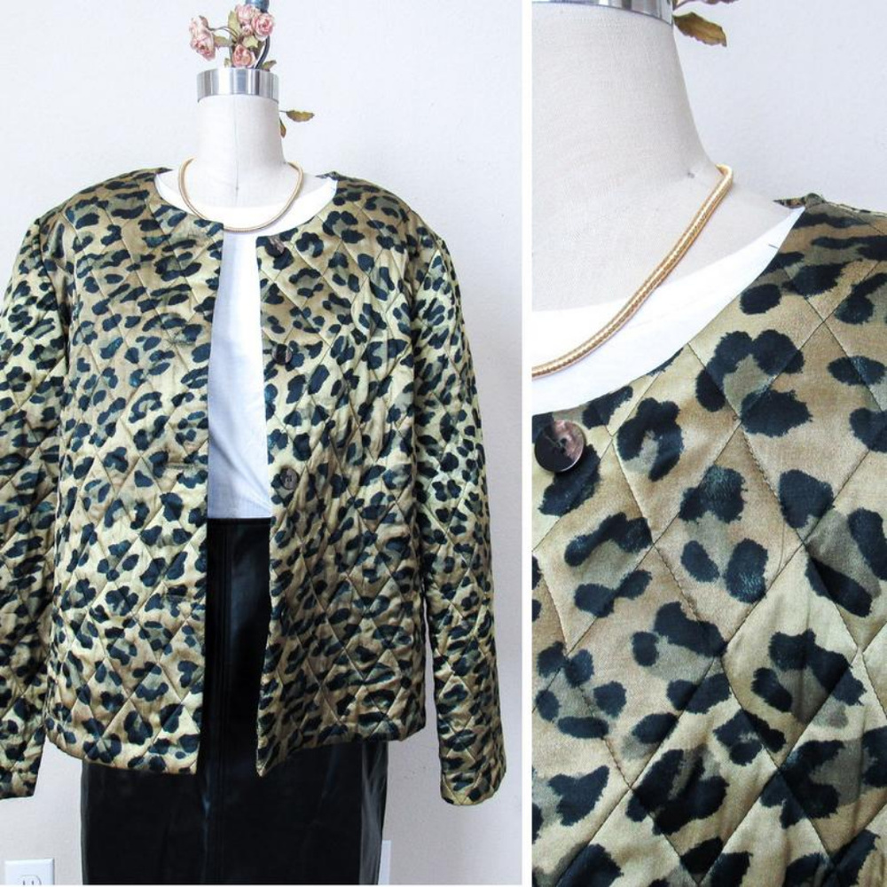 VINTAGE Animal Print Quilted Puffy Jacket RARE - Picture 4 of 8